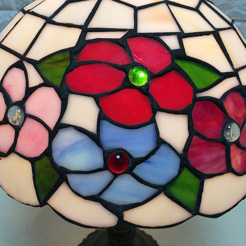 Art Deco Stained Glass Table Lamp With Floral Design And Dome Shade