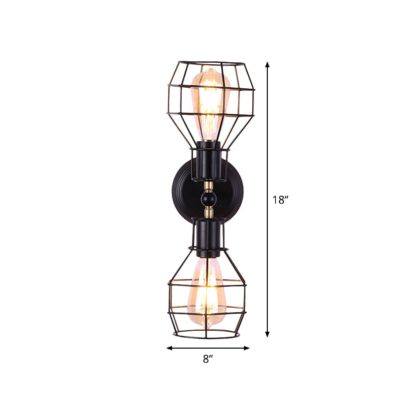 Industrial Black Metal Wall Lighting Fixture With Torpedo Cage Design - Perfect For Study Room Mount