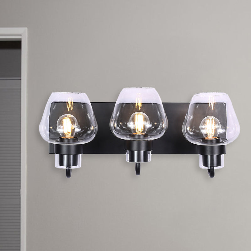 Vintage Cone Glass Wall Mount Light With 3 Bulbs - Black Dining Room Lighting