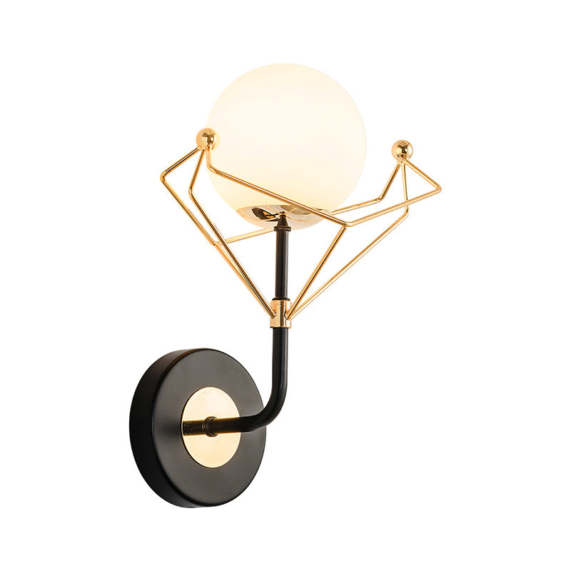 Gold Metal Frame Cream Glass Orb Wall Light Fixture - Contemporary 1-Light Lamp