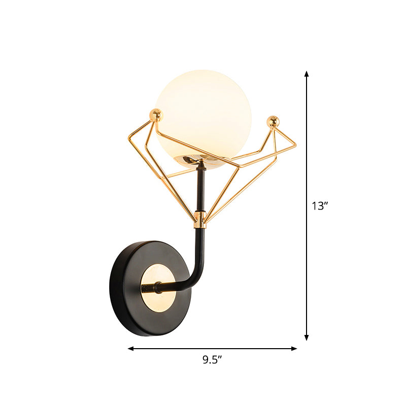 Gold Metal Frame Cream Glass Orb Wall Light Fixture - Contemporary 1-Light Lamp