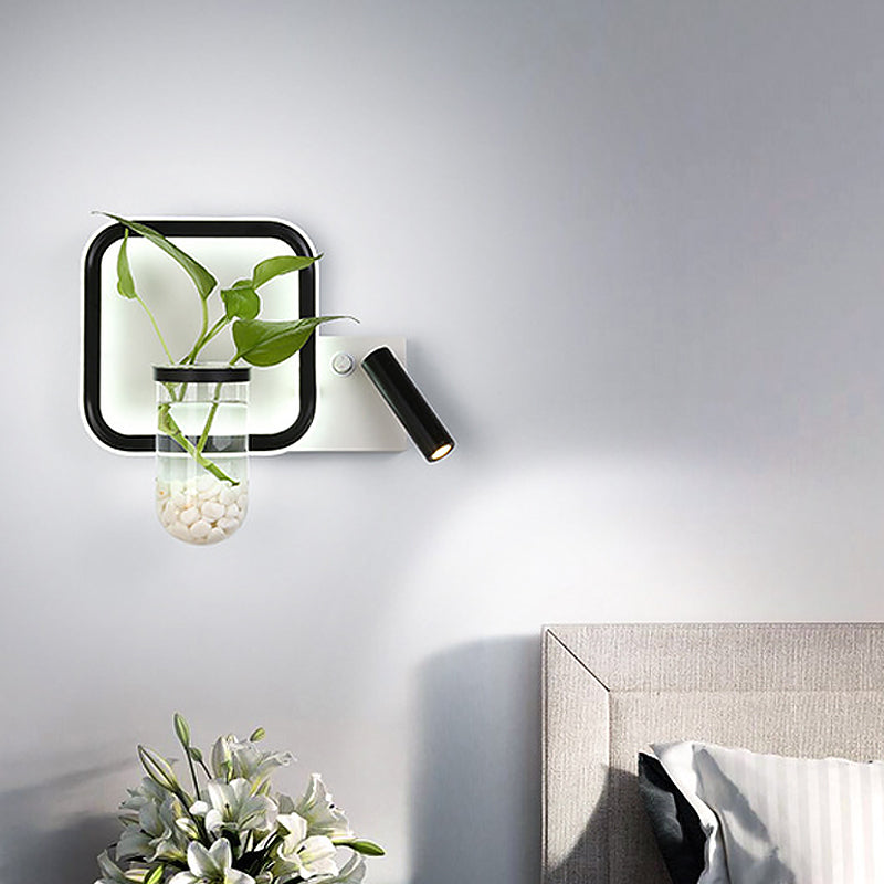 Minimalist Black Plant Pot Wall Sconce With Led Bedside Mount Light In Warm/White / Warm