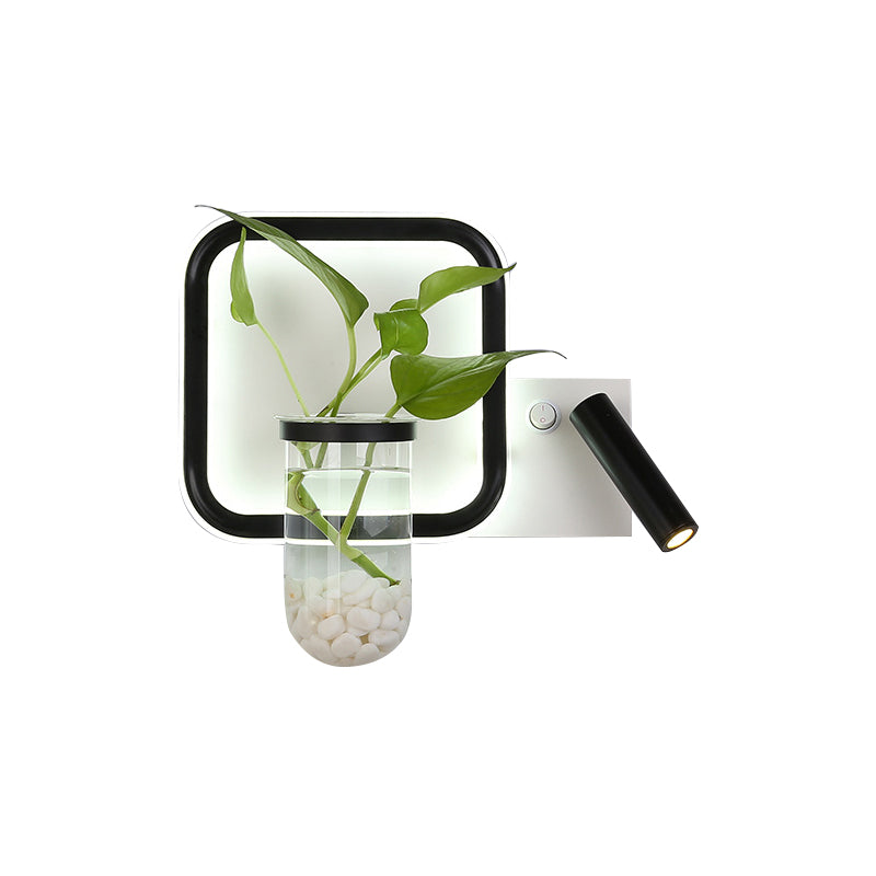 Minimalist Black Plant Pot Wall Sconce With Led Bedside Mount Light In Warm/White