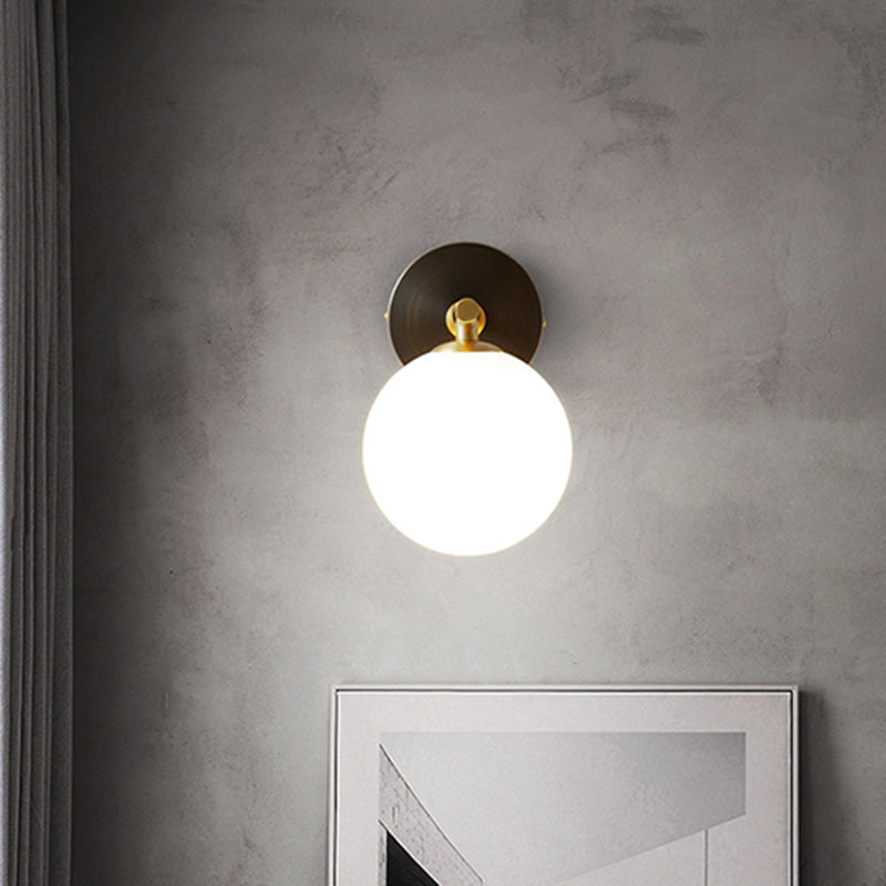 Modern Brass Led Wall Sconce Light - White Glass Mid Century Fixture (1/2 Bulbs) 1 /