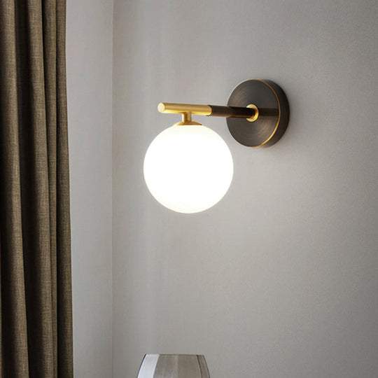 Modern Brass Led Wall Sconce Light - White Glass Mid Century Fixture (1/2 Bulbs)