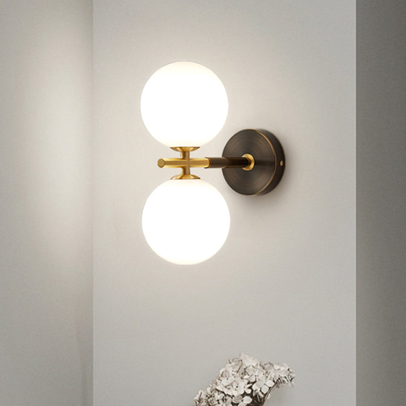 Modern Brass Led Wall Sconce Light - White Glass Mid Century Fixture (1/2 Bulbs) 2 /