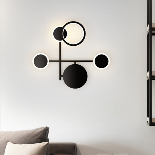 Contemporary Led Wall Sconce In Metallic Round Design - Black 2/3/4 Lights 3 /