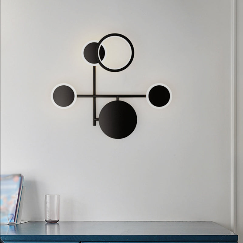 Contemporary Led Wall Sconce In Metallic Round Design - Black 2/3/4 Lights