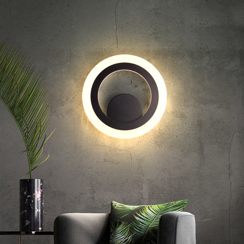 Contemporary Round Wall Sconce Light - Black Metal Led Lamp Warm/White / Warm