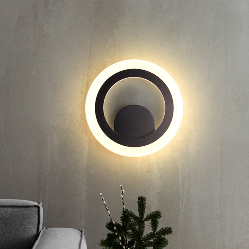 Contemporary Round Wall Sconce Light - Black Metal Led Lamp Warm/White