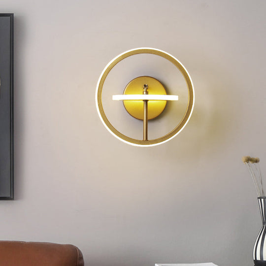 Modernist Led Wall Light Fixture With Adjustable Arm In Gold - Metal Circle Lighting Warm/White /