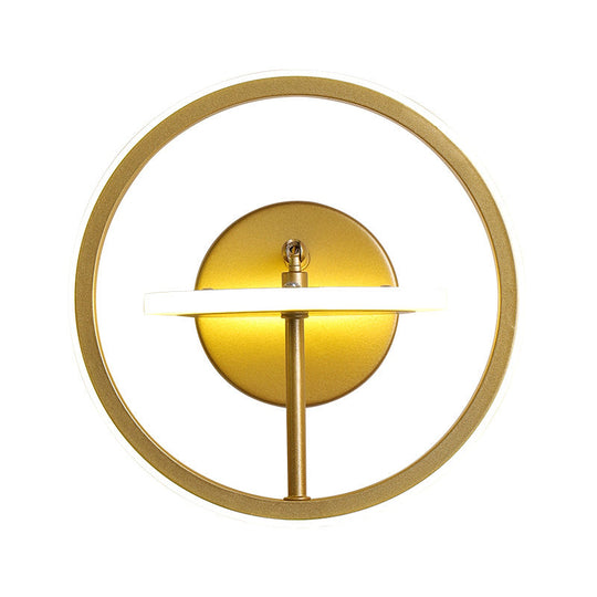 Modernist Led Wall Light Fixture With Adjustable Arm In Gold - Metal Circle Lighting Warm/White