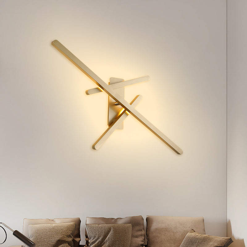 Contemporary Metallic Led Gold Wall Mount Light With Warm/White - Crossed Lines Design / Warm