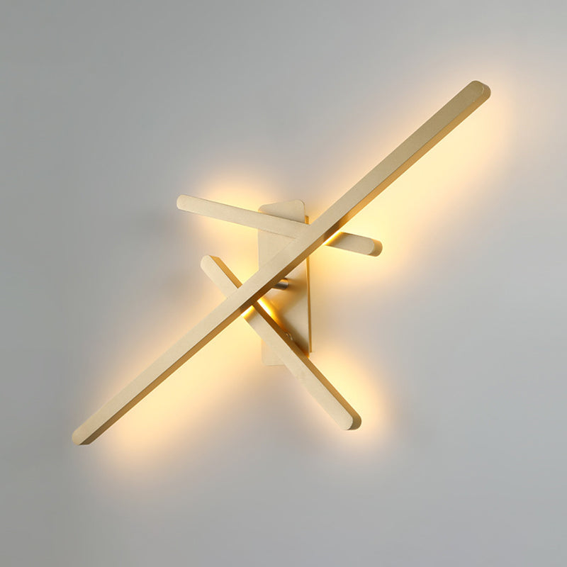 Contemporary Metallic Led Gold Wall Mount Light With Warm/White - Crossed Lines Design
