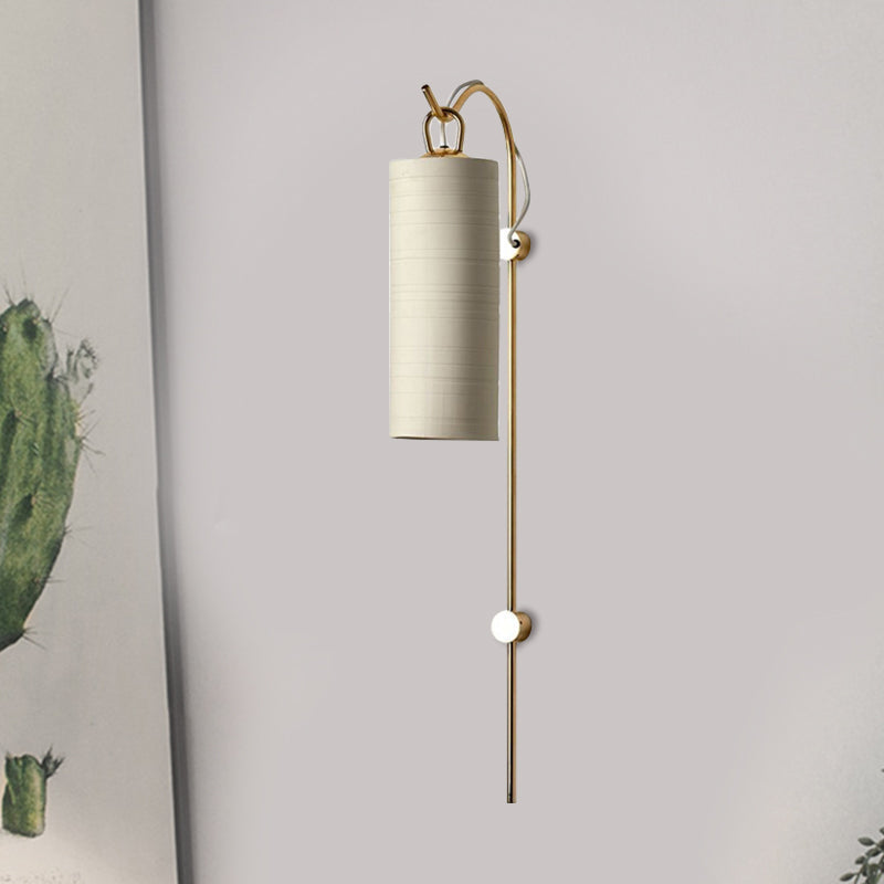 Modern Fabric Cylinder Wall Sconce Light In White/Green With Warm/Yellow White / Yellow