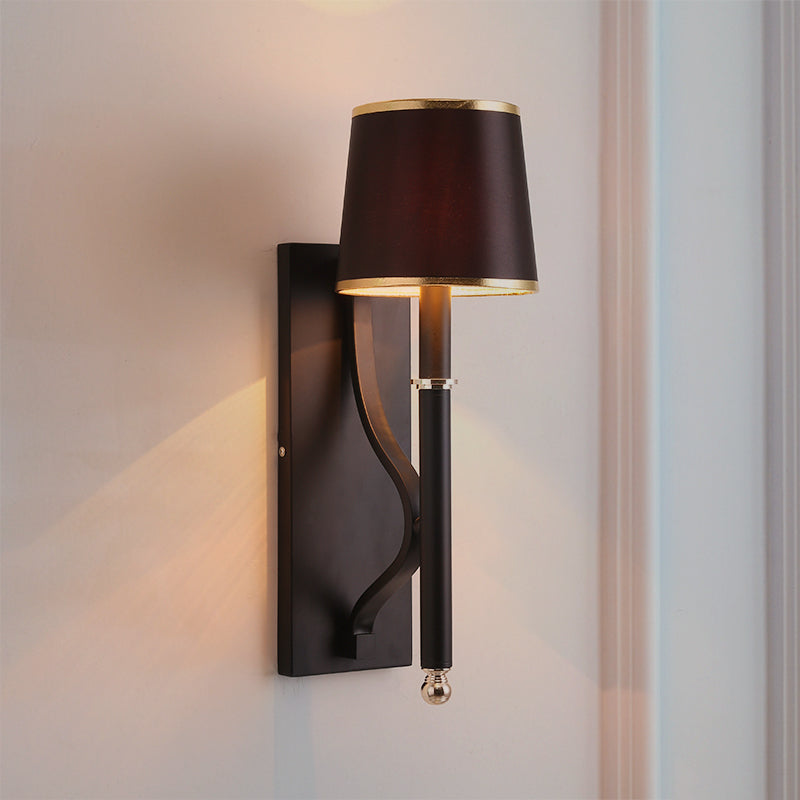 Minimalist Conical Wall Light - Metallic 1 Head Black Lamp With Right Angle Arm