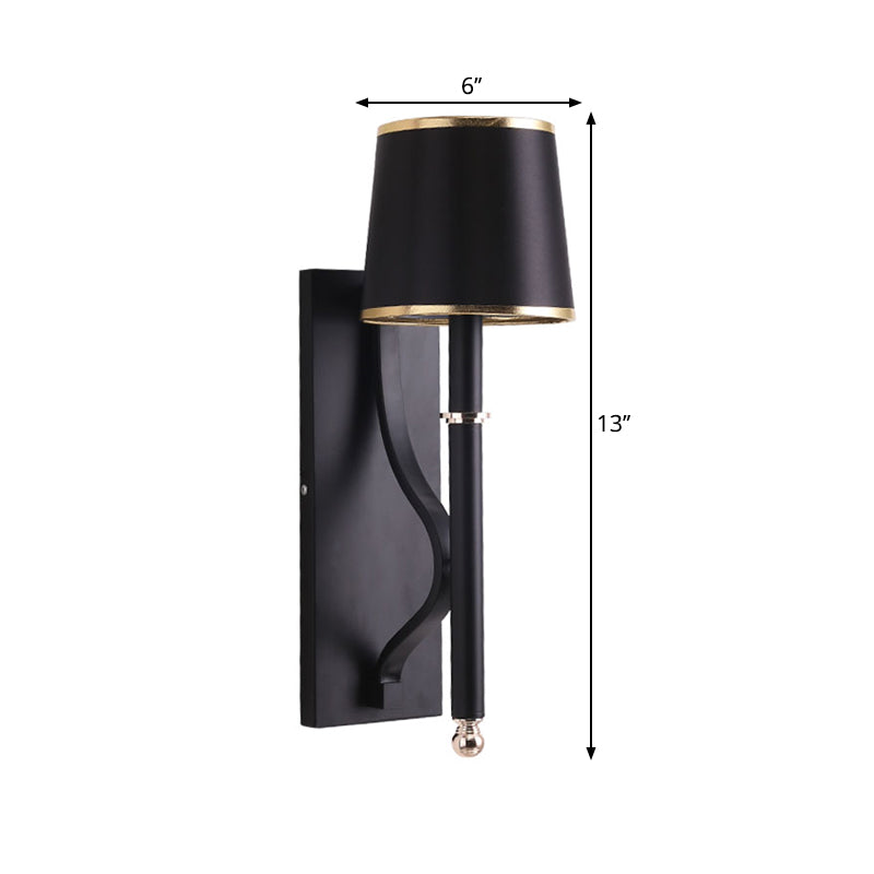 Minimalist Conical Wall Light - Metallic 1 Head Black Lamp With Right Angle Arm