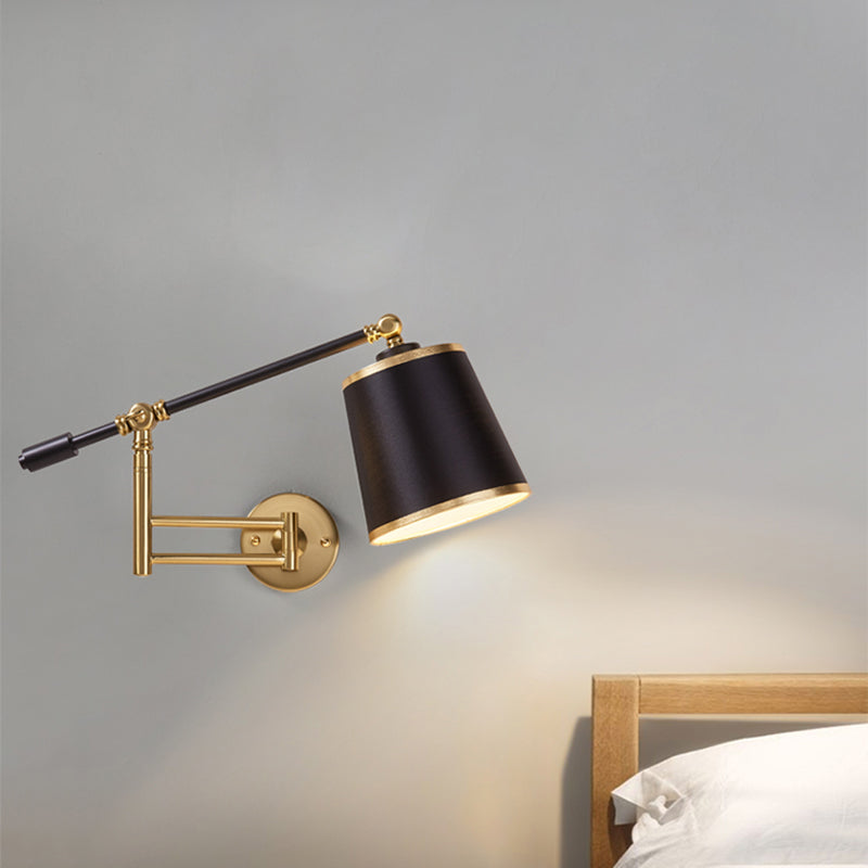 Modernist 1-Light Metallic Wall Light Fixture With Adjustable Shade - Black/White Mount Lamp Black