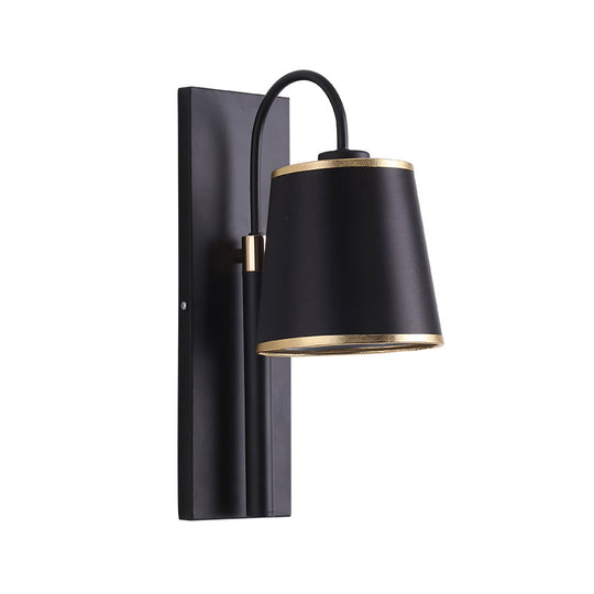 Minimalist Black Conical Wall Sconce Lighting - Nordic 1-Bulb Mount Light With Gooseneck Arm
