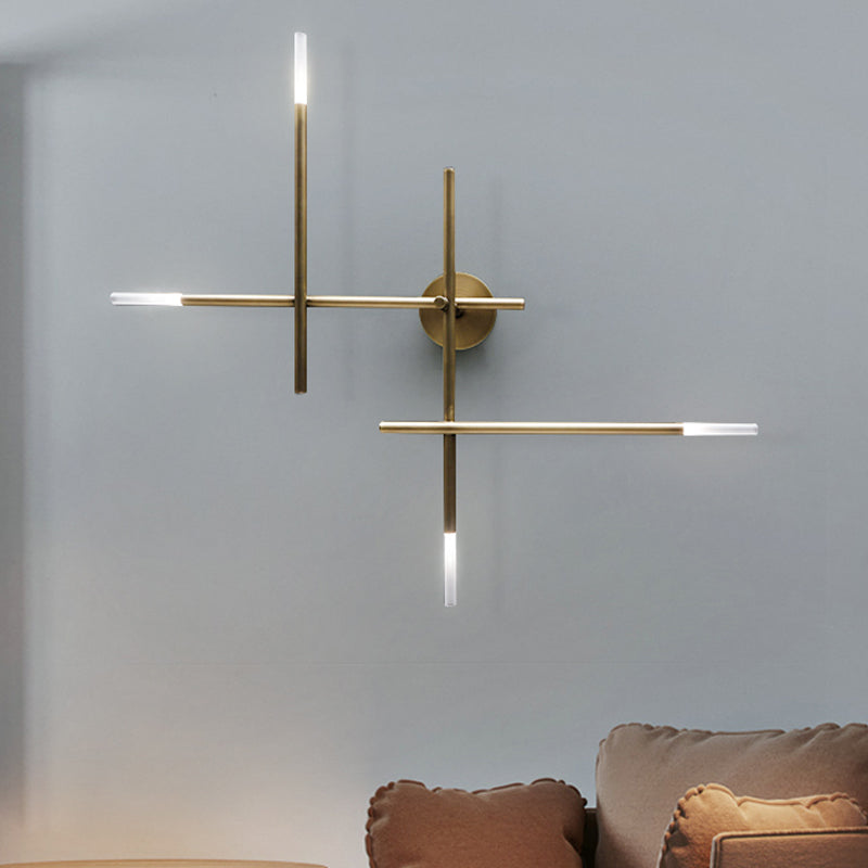 Contemporary Black/Gold Metallic Wall Light With Led Crossed Lines Gold
