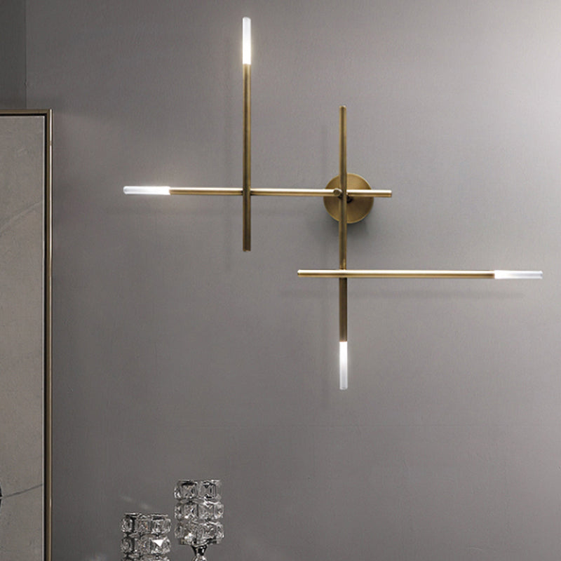 Contemporary Black/Gold Metallic Wall Light With Led Crossed Lines