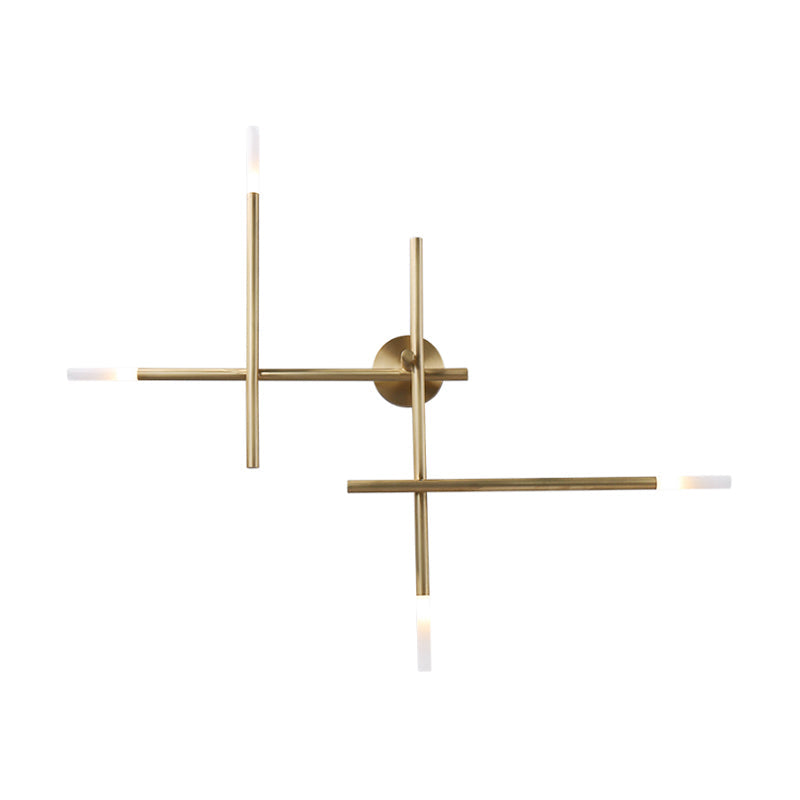 Contemporary Black/Gold Metallic Wall Light With Led Crossed Lines