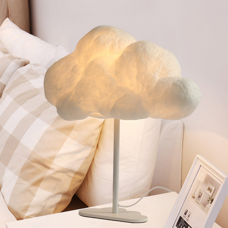 Silk Cloud Night Table Lamp: Minimalist 1 Light White Task Lighting For Childrens Bedroom