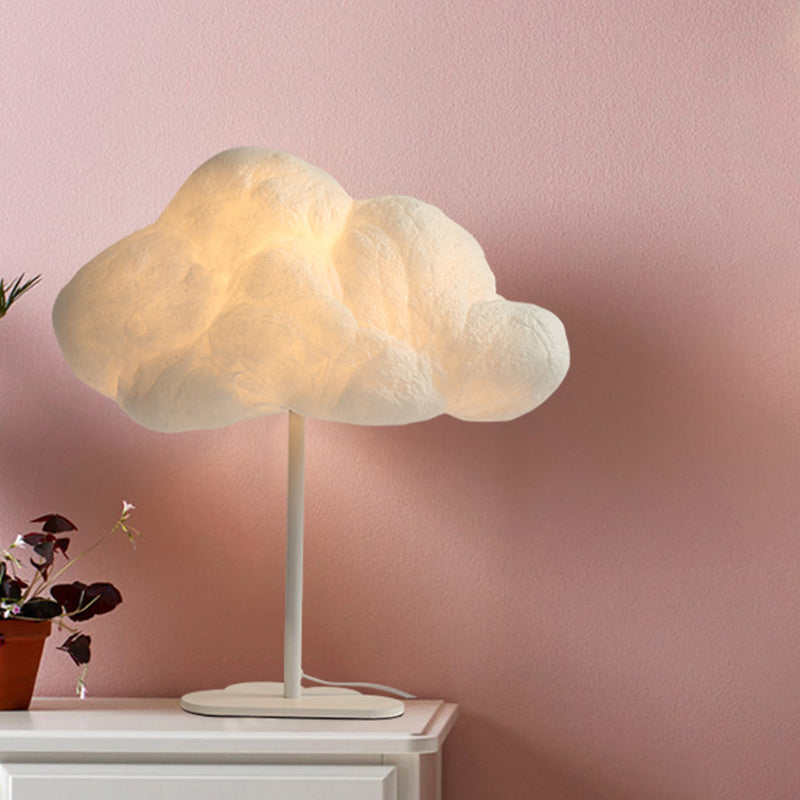 Silk Cloud Night Table Lamp: Minimalist 1 Light White Task Lighting For Childrens Bedroom