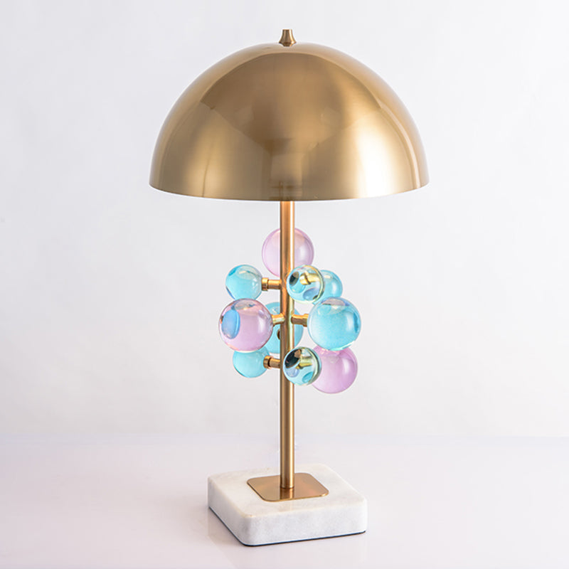 Modernist Metallic Dome Desk Light With Colorful Crystal Balls - Gold Finish