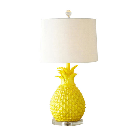 Pineapple Night Light: Resin Cartoon Table Lamp With Drum Fabric Shade 1 Bulb White/Yellow Glow