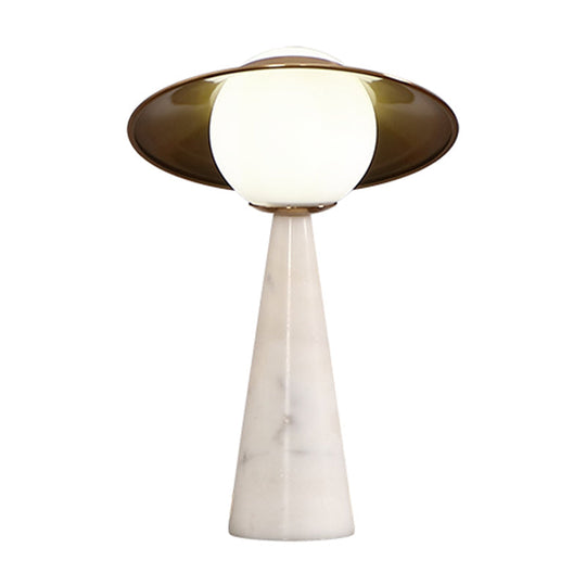 Gold Globe Task Lighting 1-Light Night Table Lamp With White Glass And Metallic Gong Design