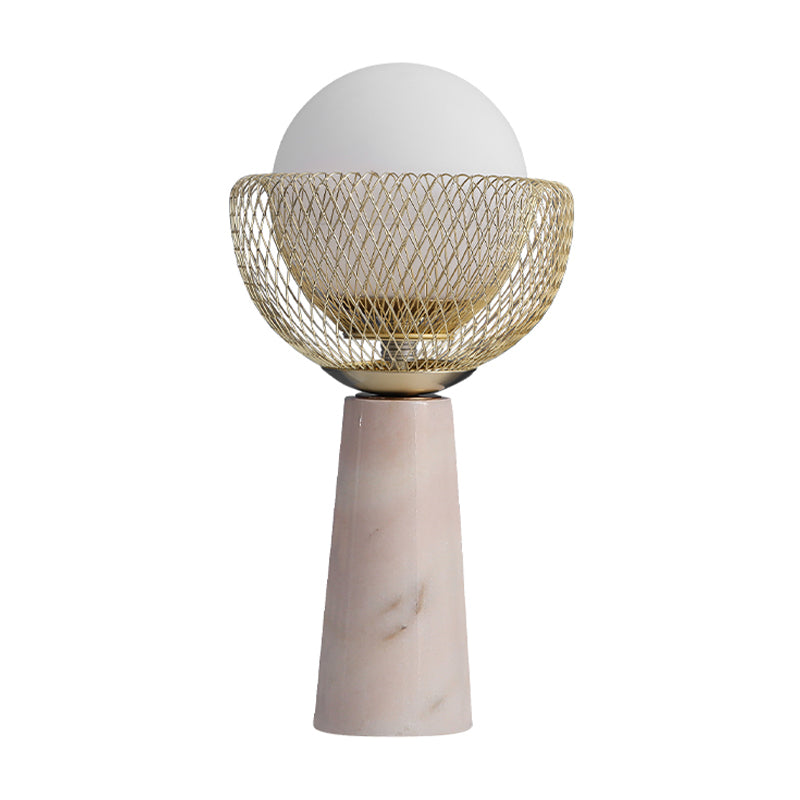 Rita - Minimalist Sphere White Glass Table Light Minimalist 1-Head Gold Night Lamp with Mesh Design