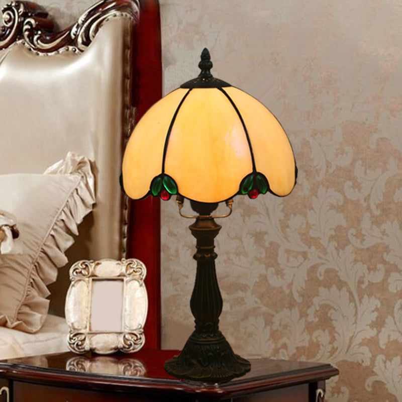Tiffany Style White Glass Table Lamp With Domed Shade - Bedroom Night Light
