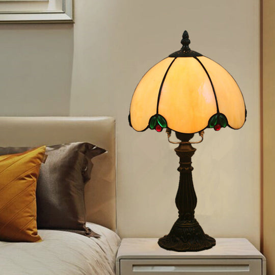 Tiffany Style White Glass Table Lamp With Domed Shade - Bedroom Night Light