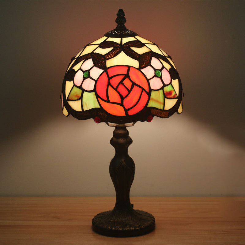 Elizabeth - Rose Domed Table Light 1 Light Hand Cut Glass Tiffany Style Rose Patterned Nightstand Lamp for Bedroom