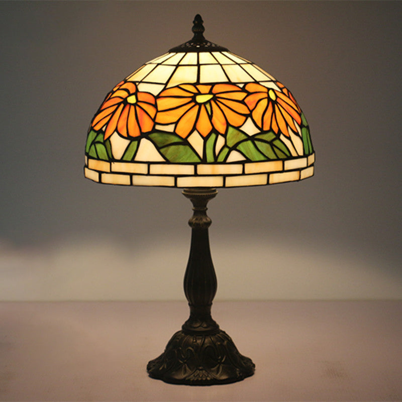 Orange Tiffany Night Light With Cut Glass Flower Shade