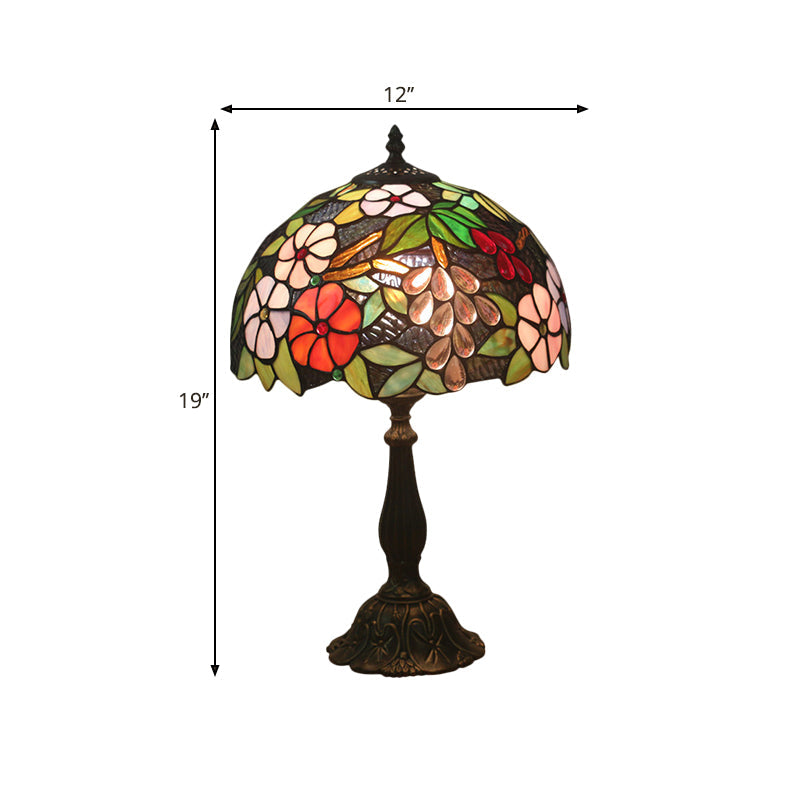 Grape And Floral Cut Glass Nightstand Lighting Tiffany Brass Night Lamp With Bowl Shade
