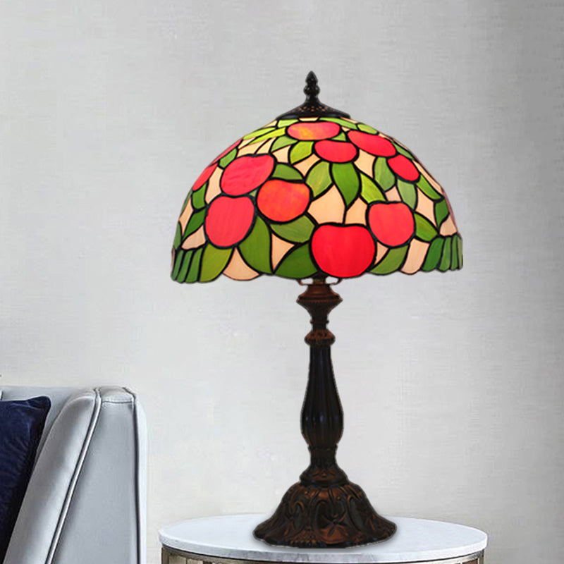 Baroque 1-Light Stained Glass Table Lamp With Red And Green Apple Pattern Green-Red