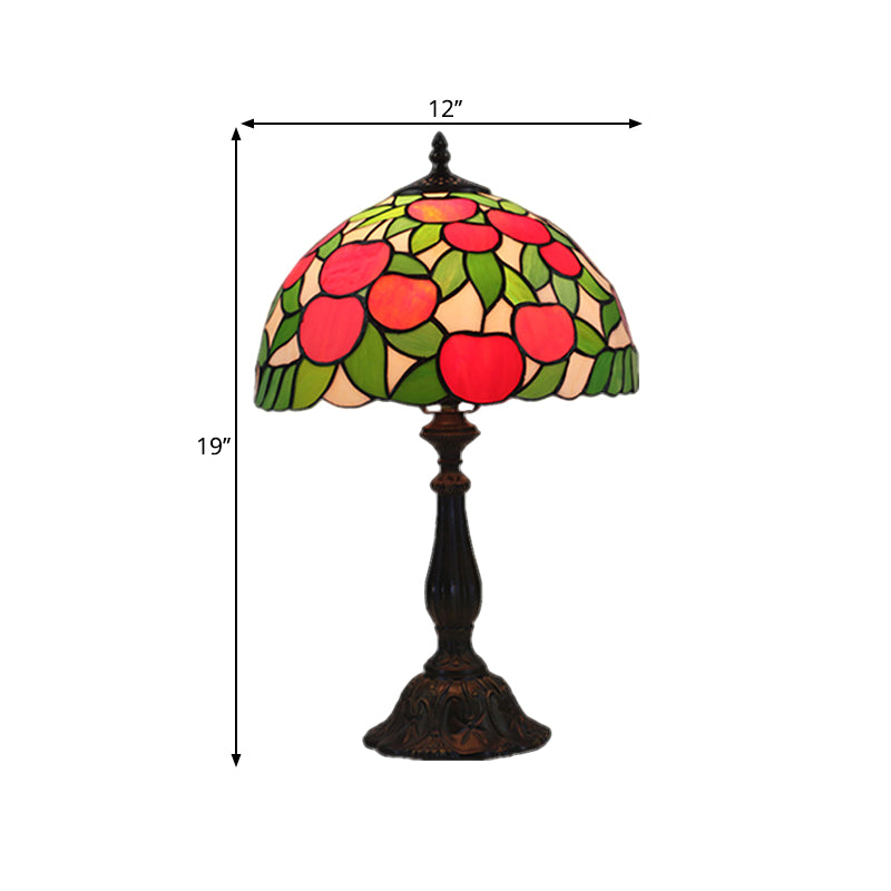 Baroque 1-Light Stained Glass Table Lamp With Red And Green Apple Pattern