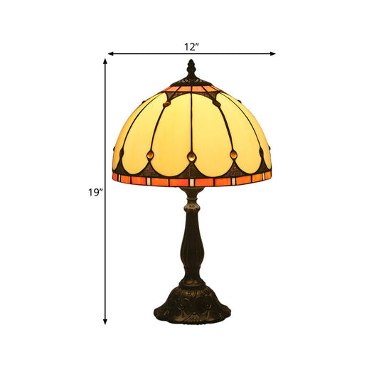 Victorian Brass Reading Lamp: Yellow Glass Dome Task Lighting For Bedroom