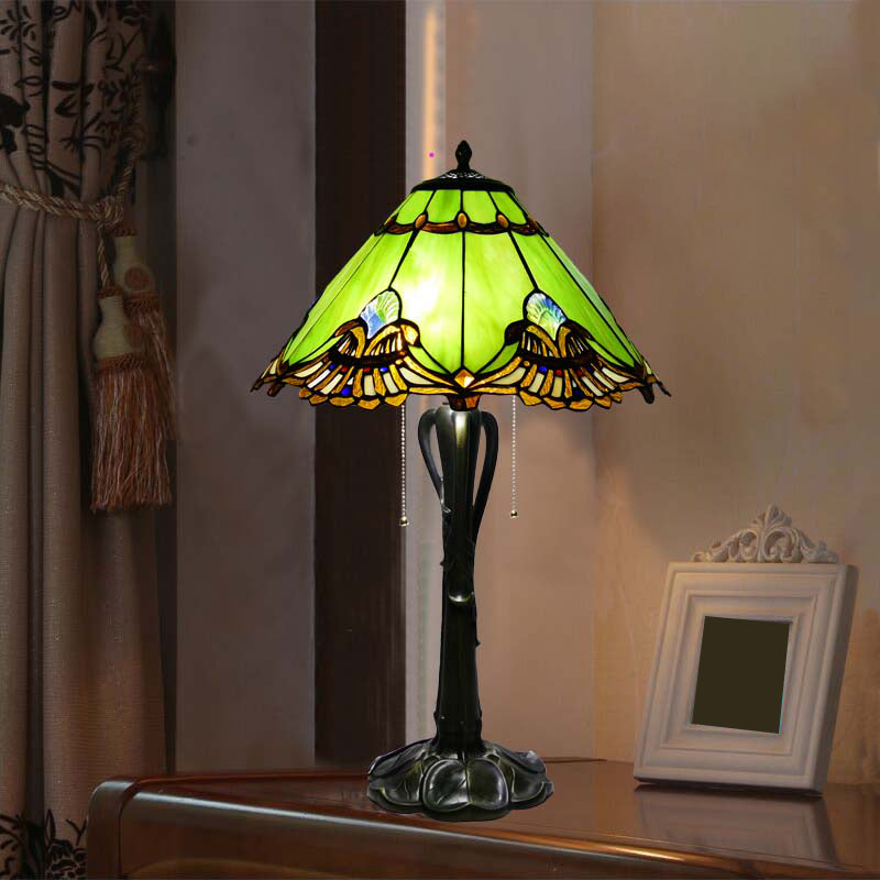 Victorian Cut Glass Cone/Dome Nightstand Lamp With Blossom Pattern Gold / B