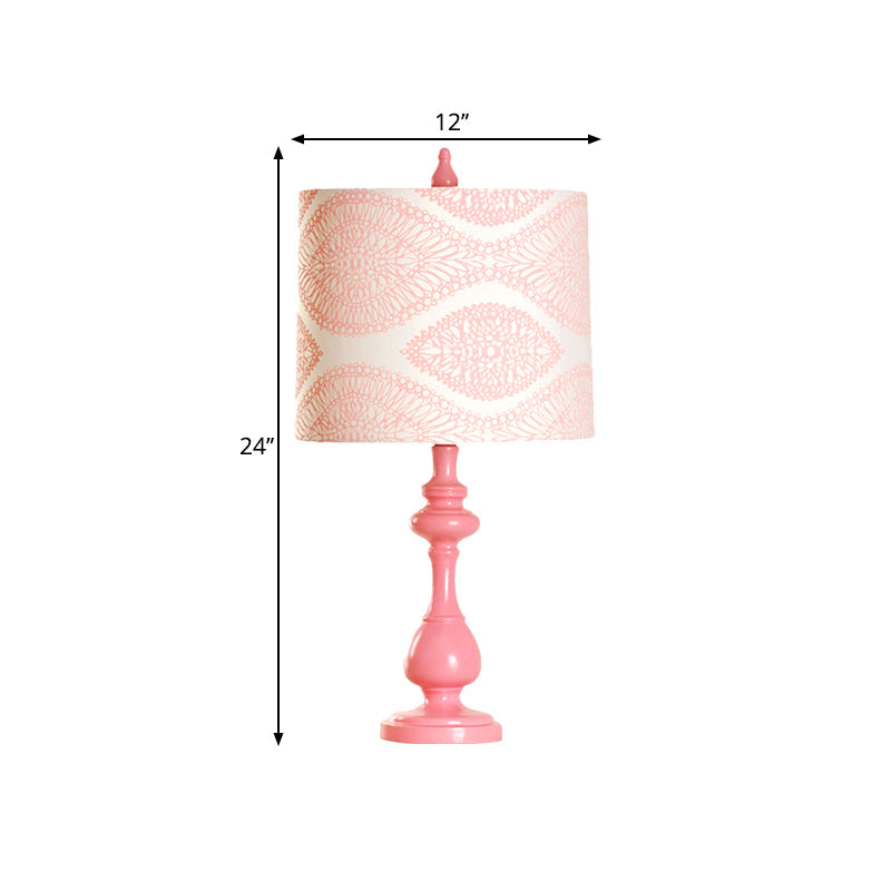 Macaron Barrel Night Lamp In Pink With Column Base - Bedroom Task Lighting