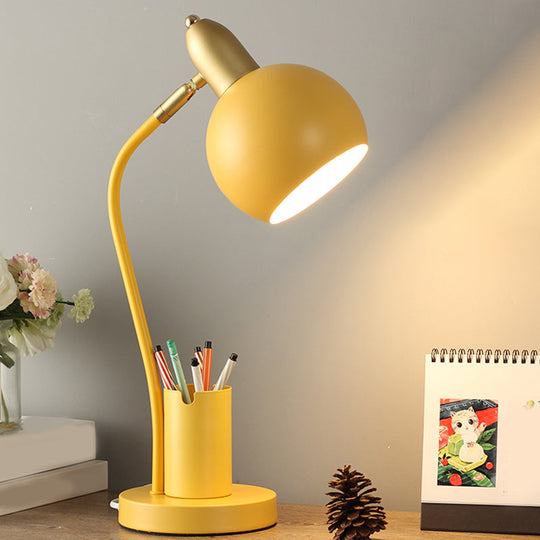 Metal Dome Nightstand Lamp: Macaron 1-Head White/Pink/Yellow With Tubular Penrack Design Yellow