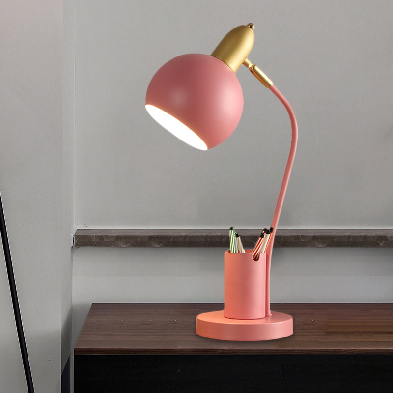 Metal Dome Nightstand Lamp: Macaron 1-Head White/Pink/Yellow With Tubular Penrack Design Pink