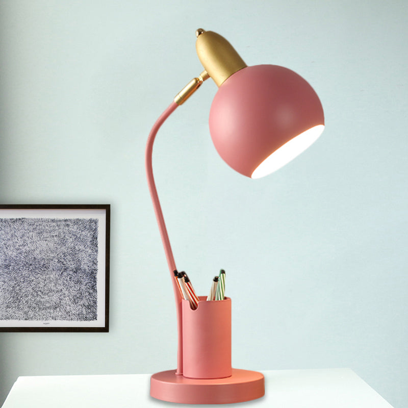 Metal Dome Nightstand Lamp: Macaron 1-Head White/Pink/Yellow With Tubular Penrack Design