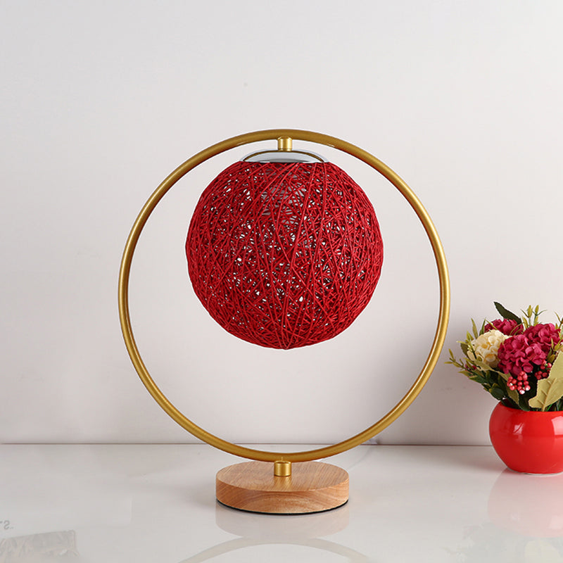 Minimalist Beige/Red Sphere Desk Lamp With Single Fabric Head And Round Frame Design Red