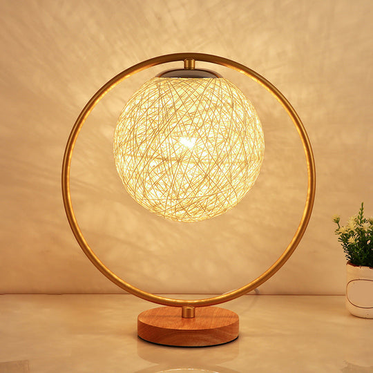 Minimalist Beige/Red Sphere Desk Lamp With Single Fabric Head And Round Frame Design Beige