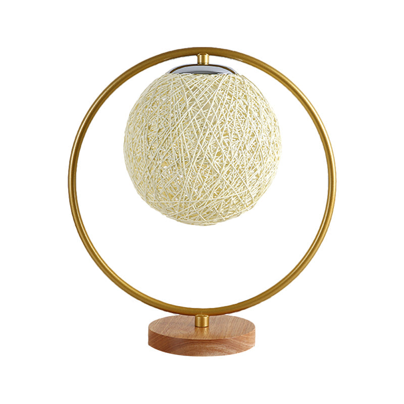 Minimalist Beige/Red Sphere Desk Lamp With Single Fabric Head And Round Frame Design
