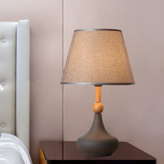 Macaron Fabric 1-Head Night Table Light With Metallic Vase Base - Grey/Pink/Blue Grey