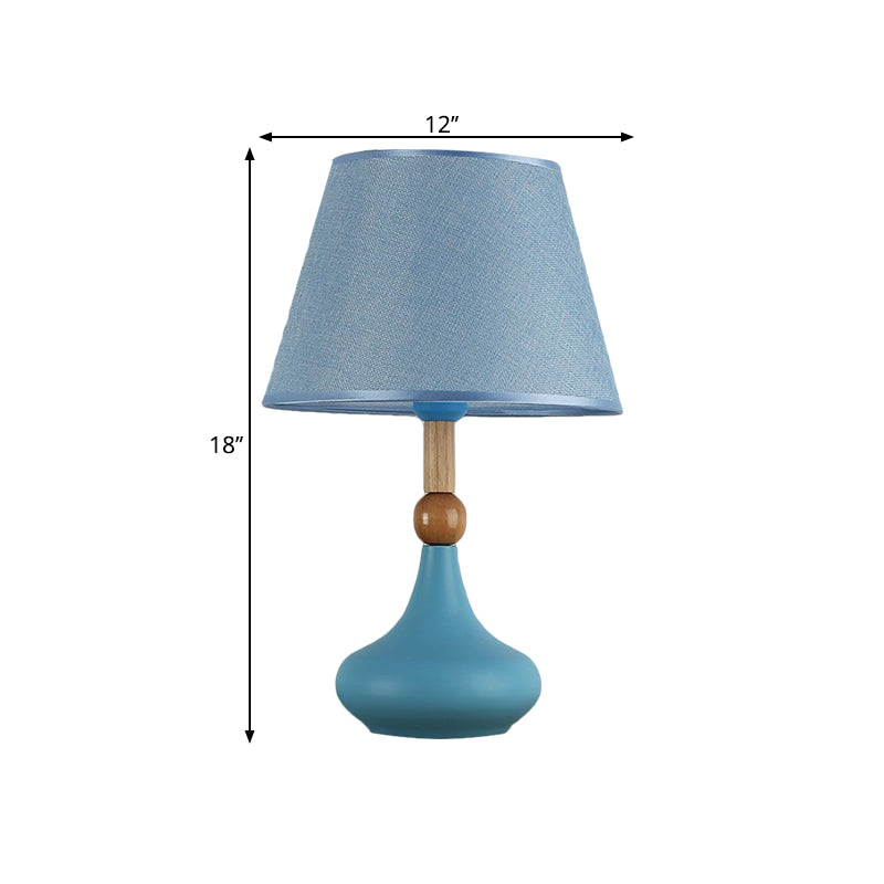 Macaron Fabric 1-Head Night Table Light With Metallic Vase Base - Grey/Pink/Blue